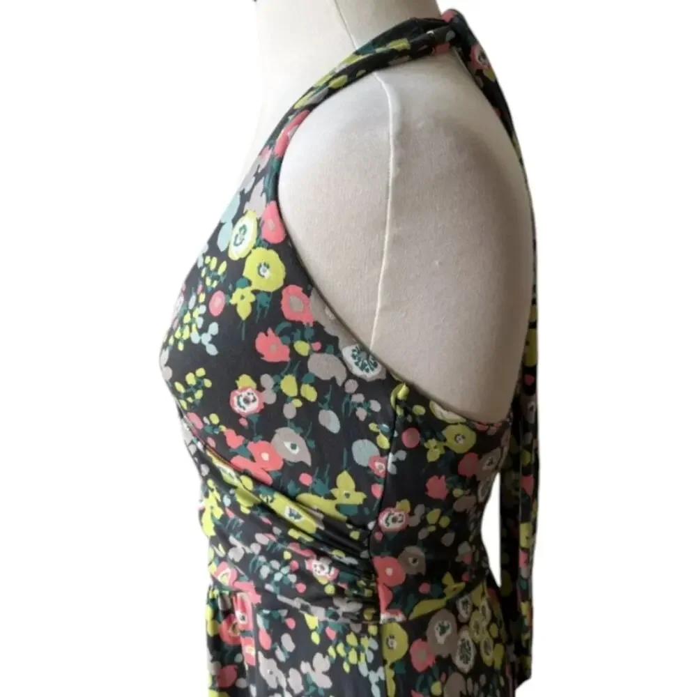 BODEN Women's St. Lucia‎ Halter Dress US Sz 6 Grey Floral Chartreuse Multicolor